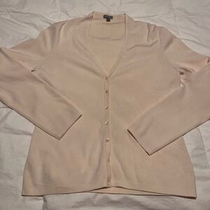 Ann Taylor Soft Cream V Neck Button Up Silk Cardigan Size Large